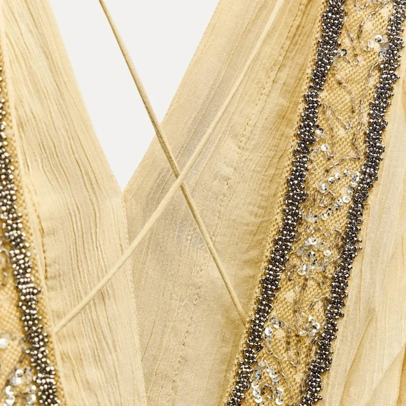 ZARA EMBROIDERED BEADED PASTEL YELLOW DRESS ZW COLLECTION - Picture 11 of 12
